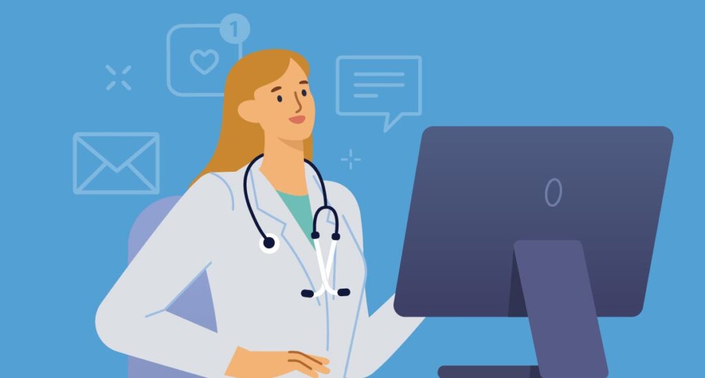 Illustration of doctor at computer